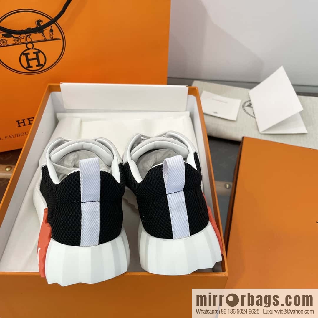 Hermes black and white panda mesh breathable sneakers