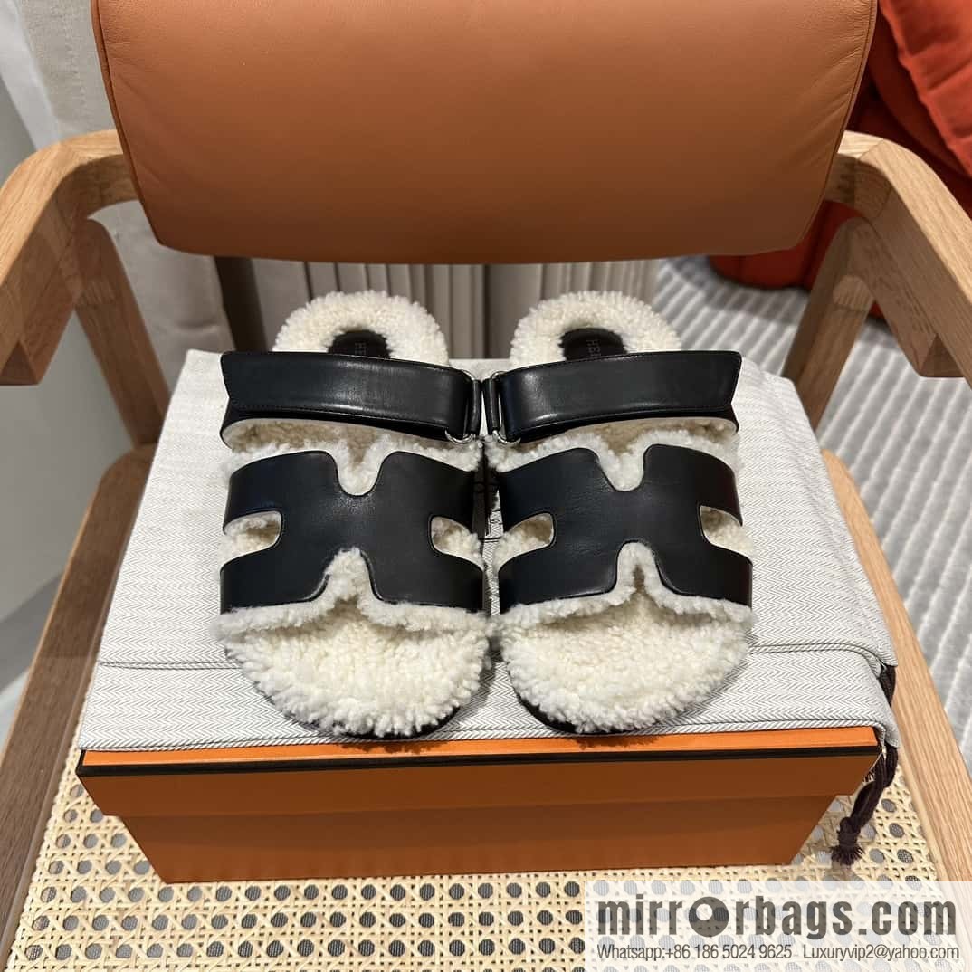 Hermès Lamb Wool Chypre Sandals