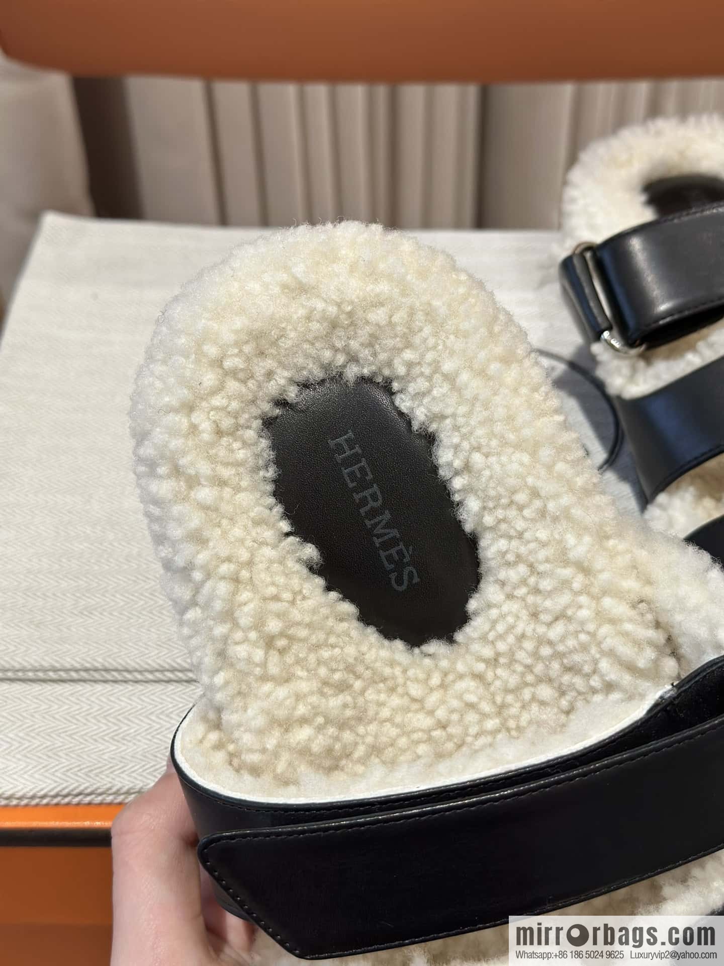 Hermès Lamb Wool Chypre Sandals