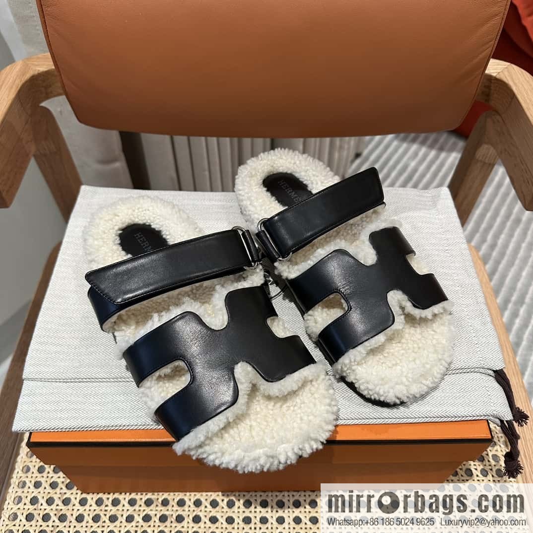Hermès Lamb Wool Chypre Sandals