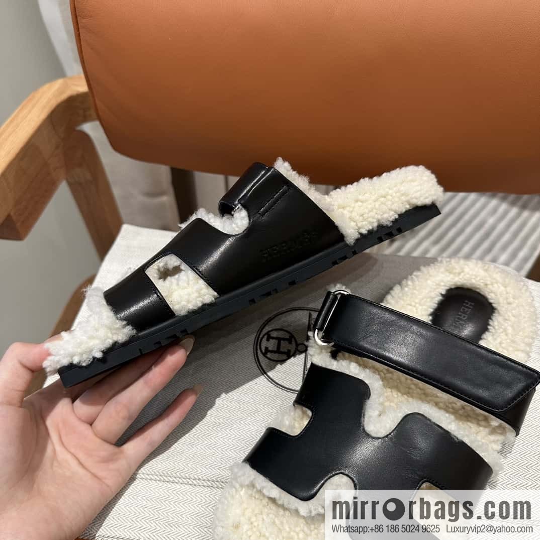 Hermès Lamb Wool Chypre Sandals