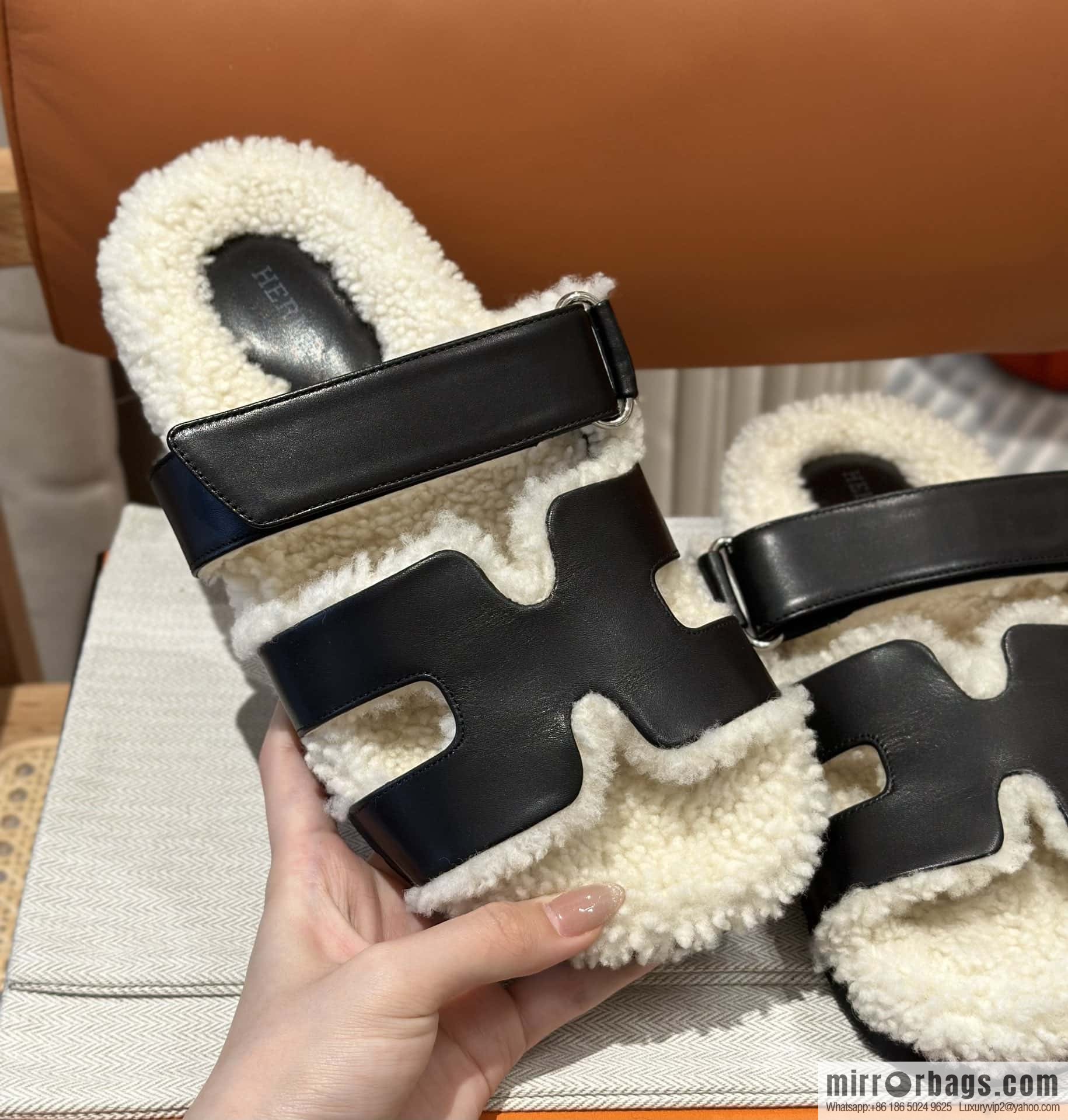 Hermès Lamb Wool Chypre Sandals