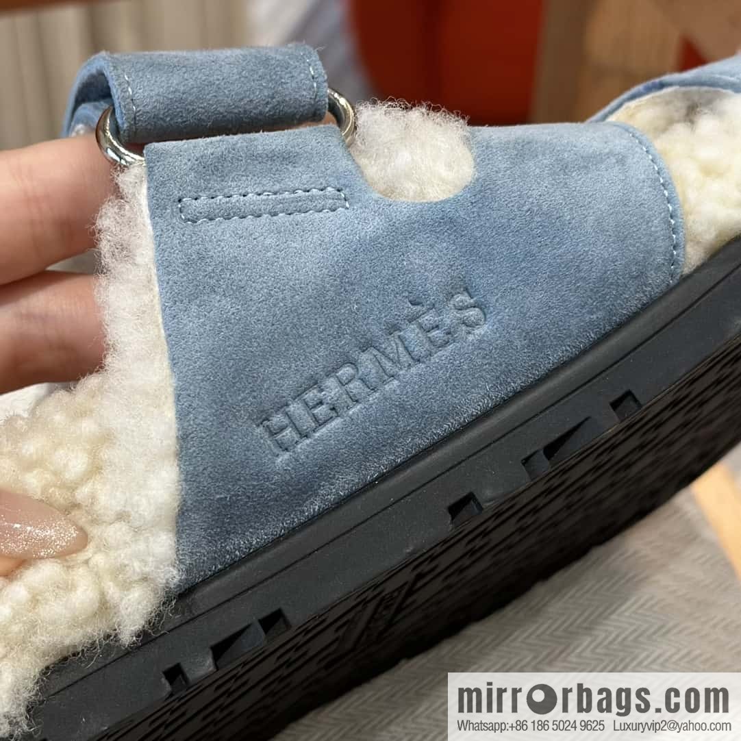 Hermès Lamb Wool Chypre Sandals