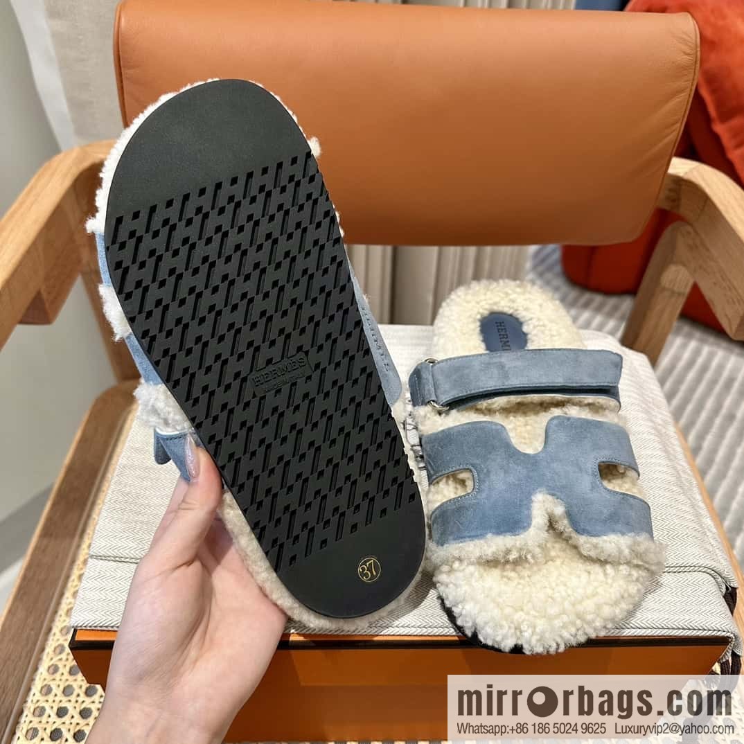Hermès Lamb Wool Chypre Sandals