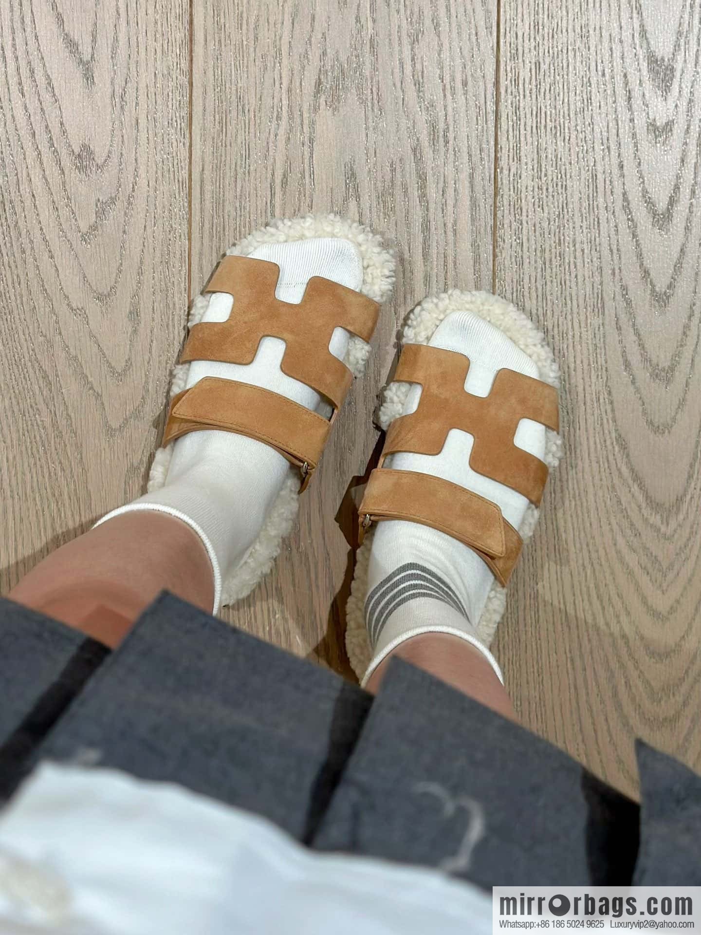 Hermès Lamb Wool Chypre Sandals