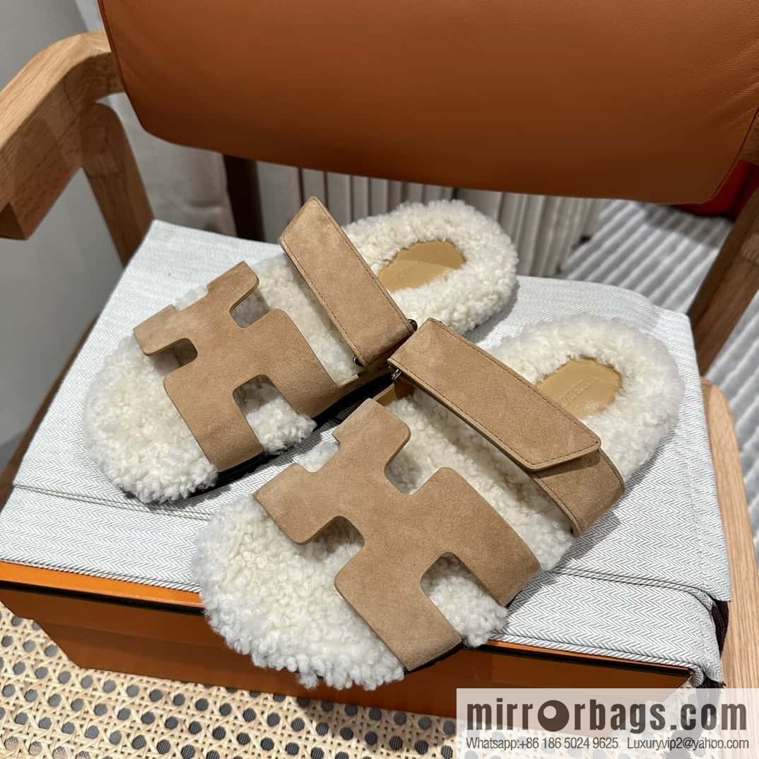Hermès Lamb Wool Chypre Sandals