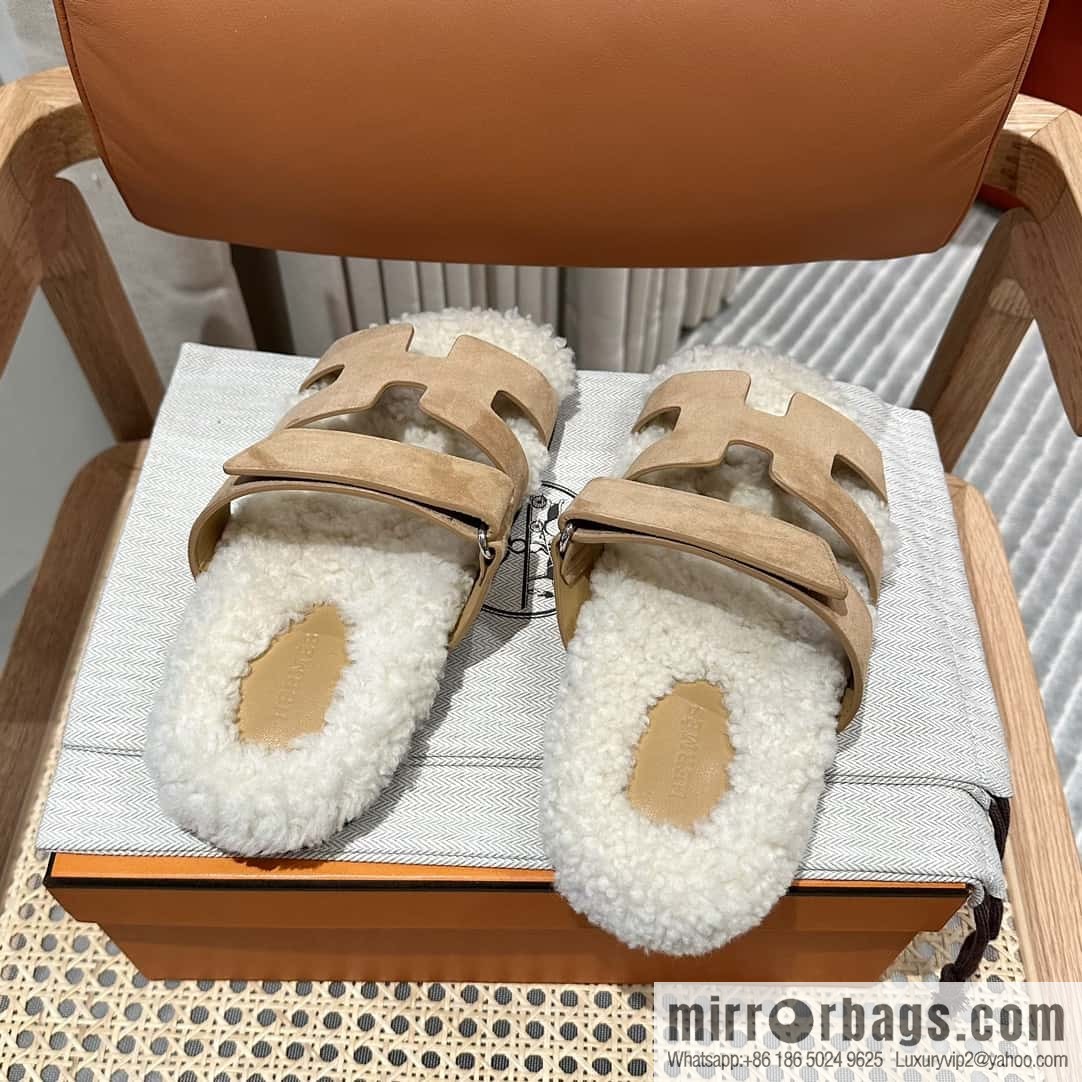 Hermès Lamb Wool Chypre Sandals