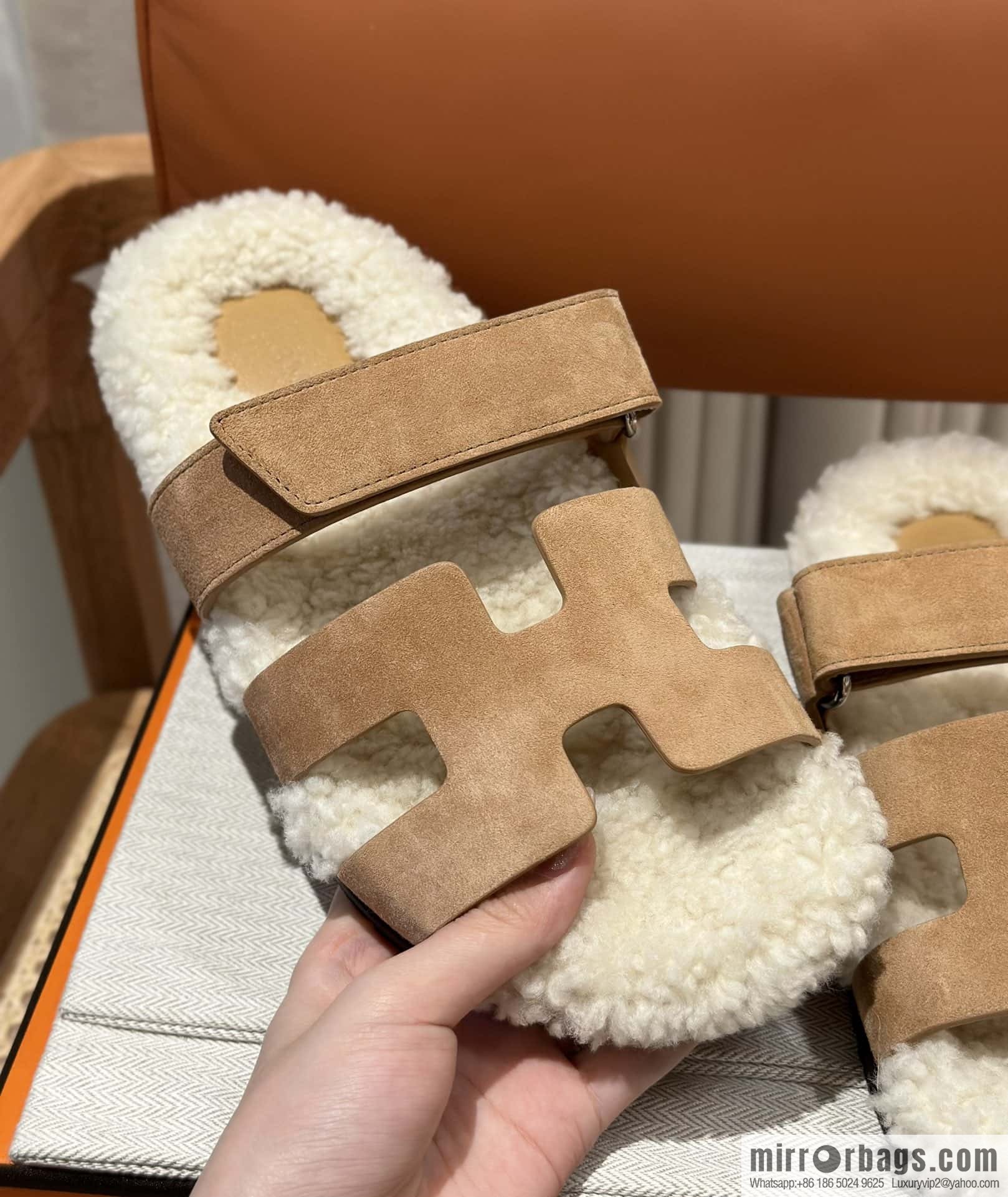 Hermès Lamb Wool Chypre Sandals