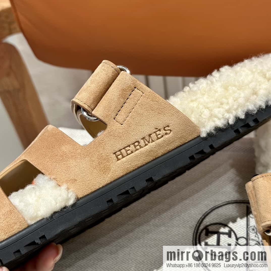 Hermès Lamb Wool Chypre Sandals