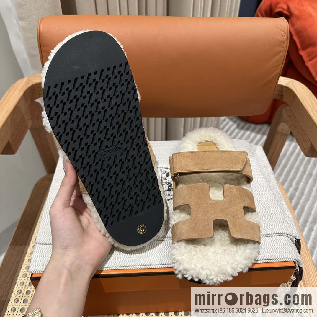 Hermès Lamb Wool Chypre Sandals