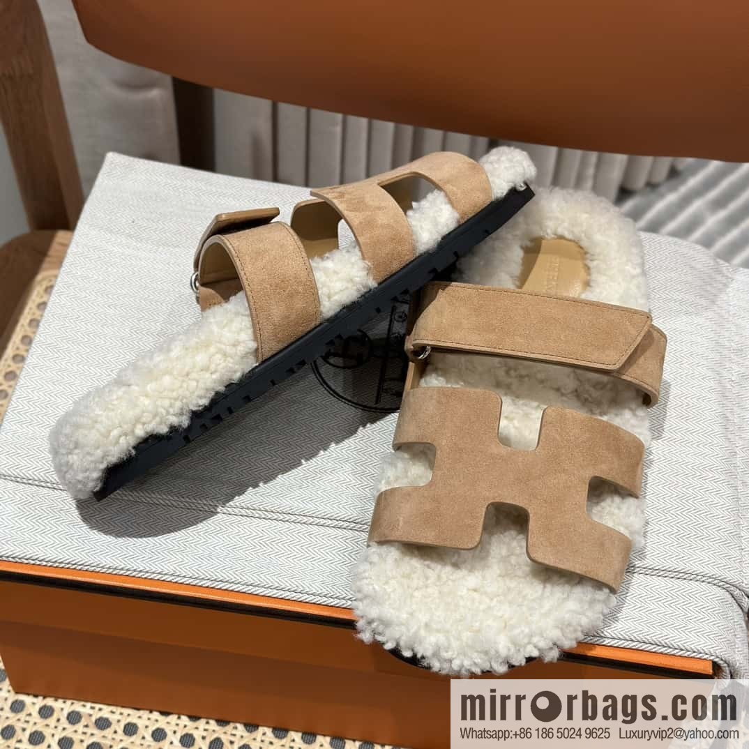 Hermès Lamb Wool Chypre Sandals