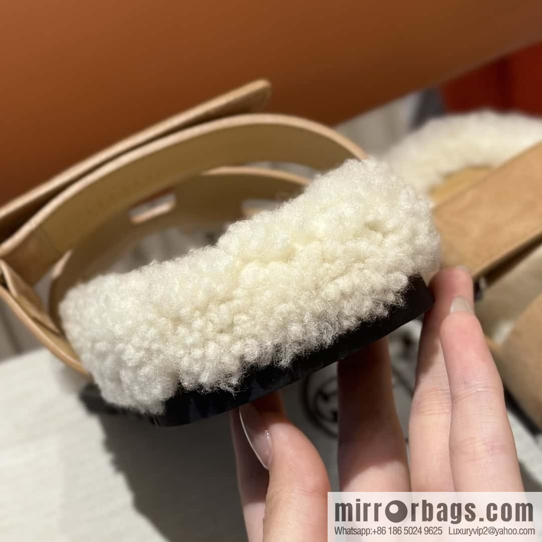 Hermès Lamb Wool Chypre Sandals