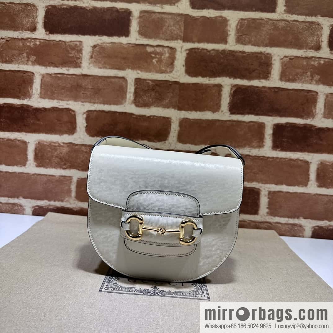 Gucci Horsebit 1955 series mini semi-circular handbag 760191 meters white full leather