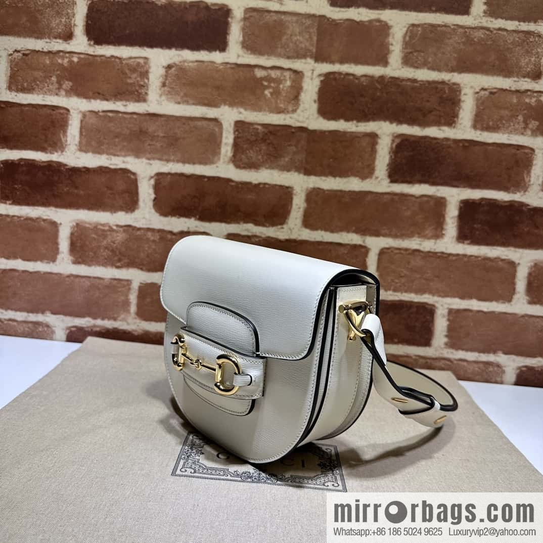Gucci Horsebit 1955 series mini semi-circular handbag 760191 meters white full leather