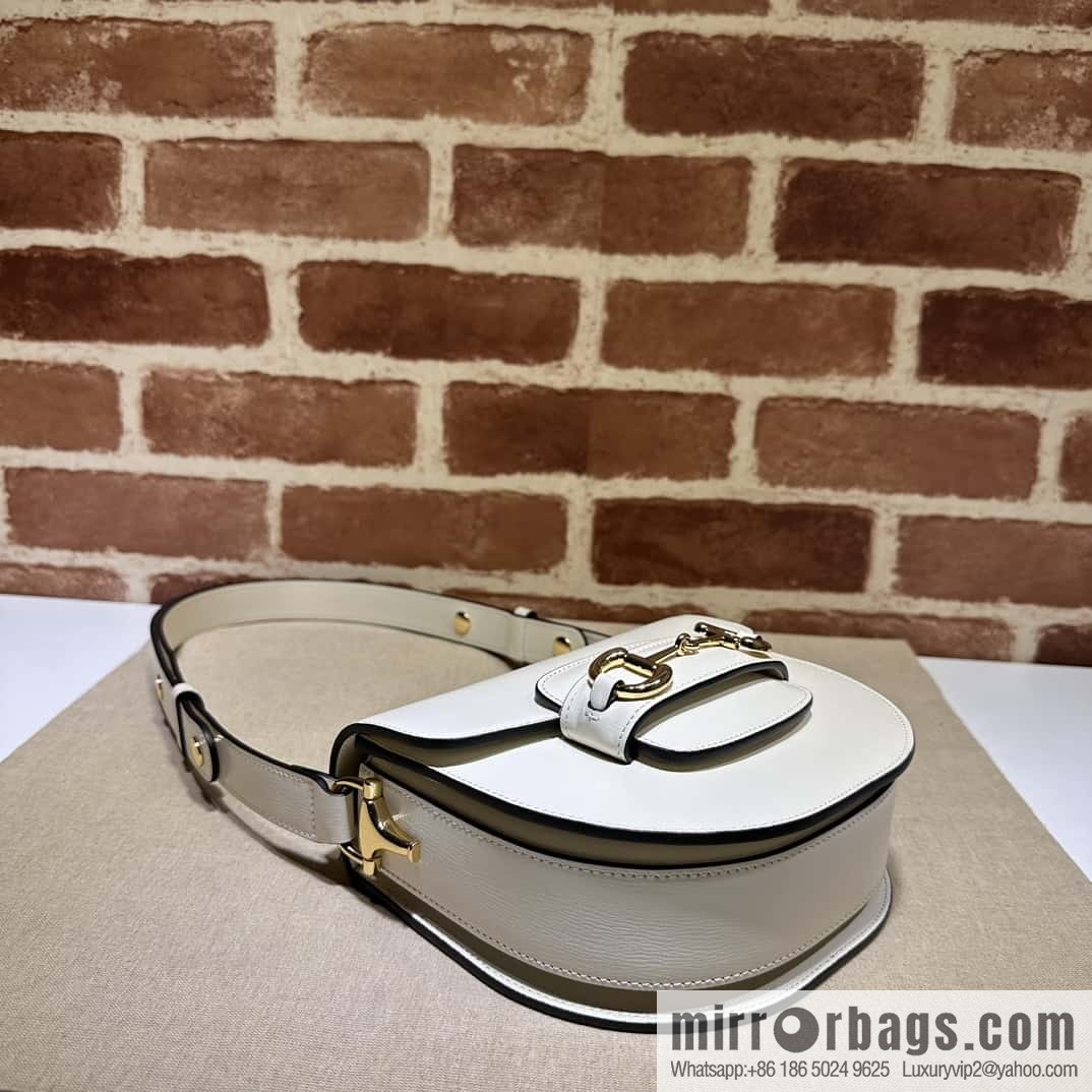Gucci Horsebit 1955 series mini semi-circular handbag 760191 meters white full leather