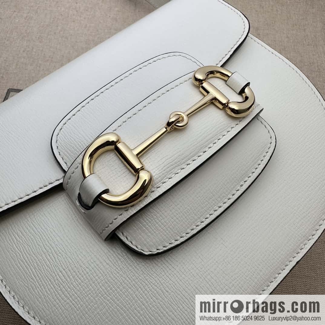 Gucci Horsebit 1955 series mini semi-circular handbag 760191 meters white full leather
