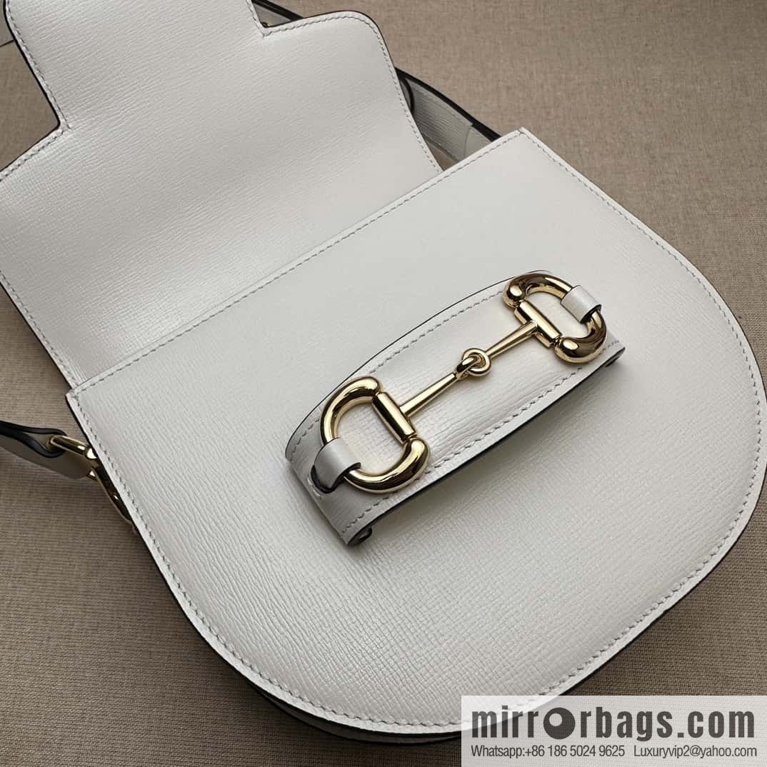 Gucci Horsebit 1955 series mini semi-circular handbag 760191 meters white full leather