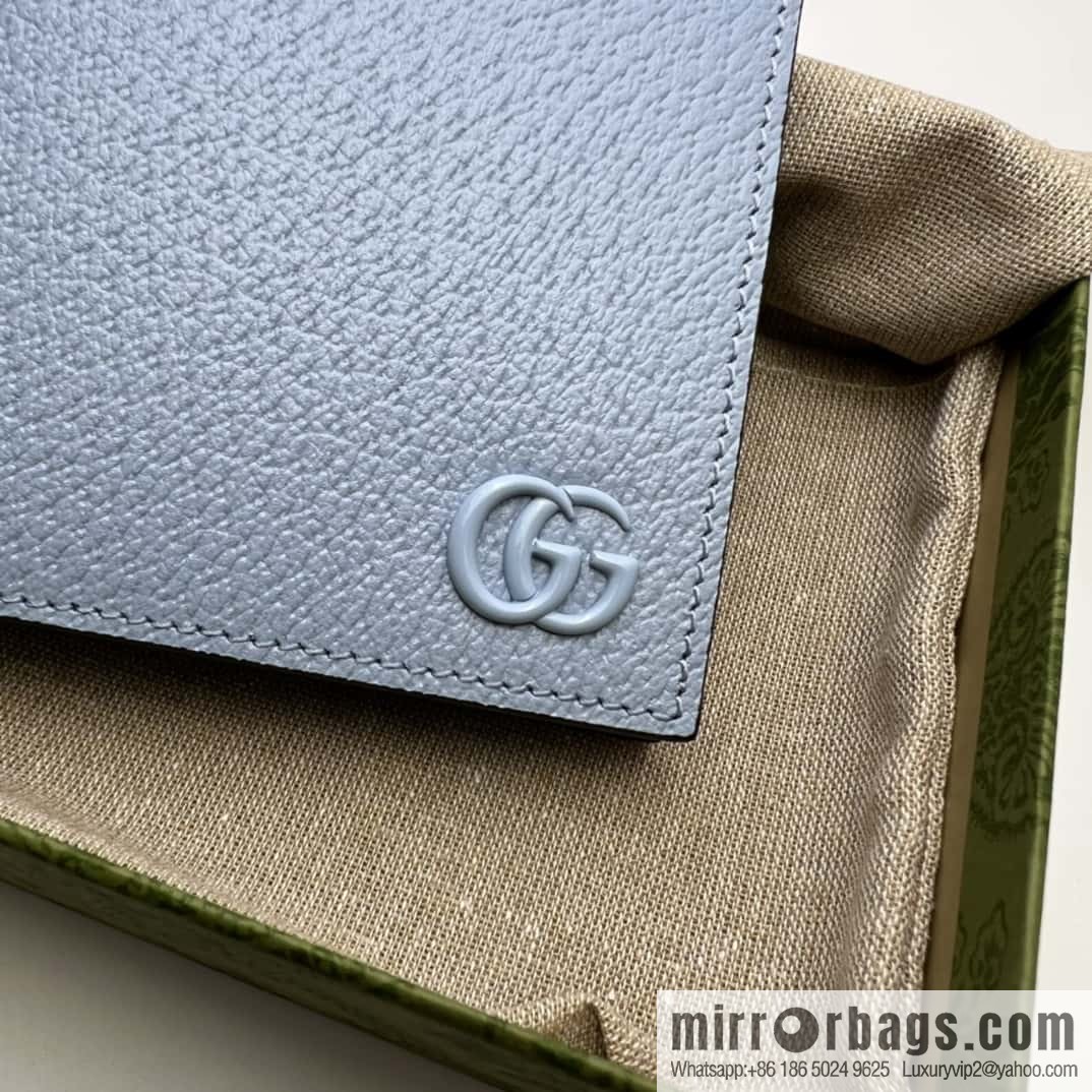 GUCCI GG Marmont series leather (fabric) double fold wallet 428726 light blue pig pattern/light blue G
