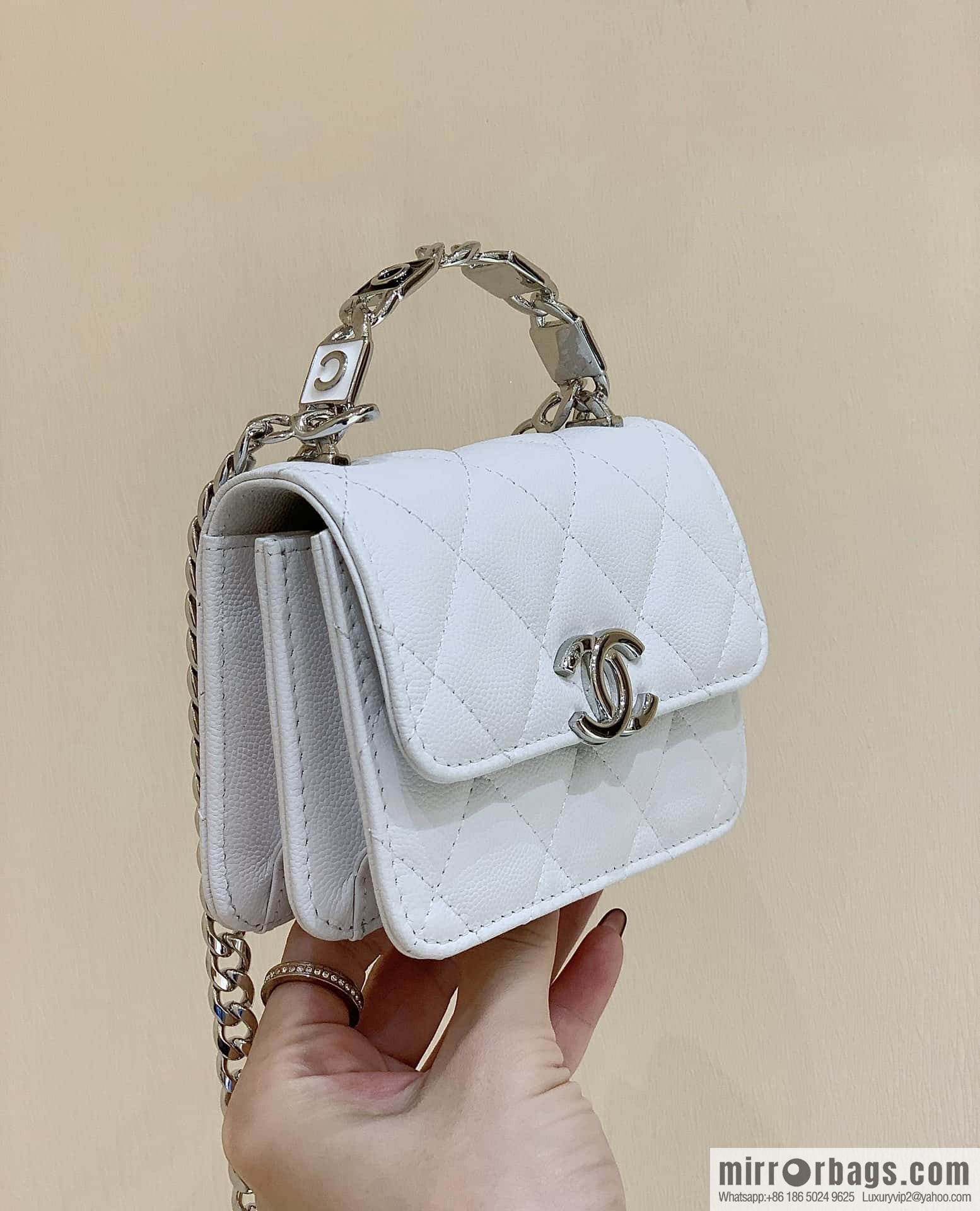 CHANEL 2022cc spring/summer collection, enamel handle small satchel AP2758 white