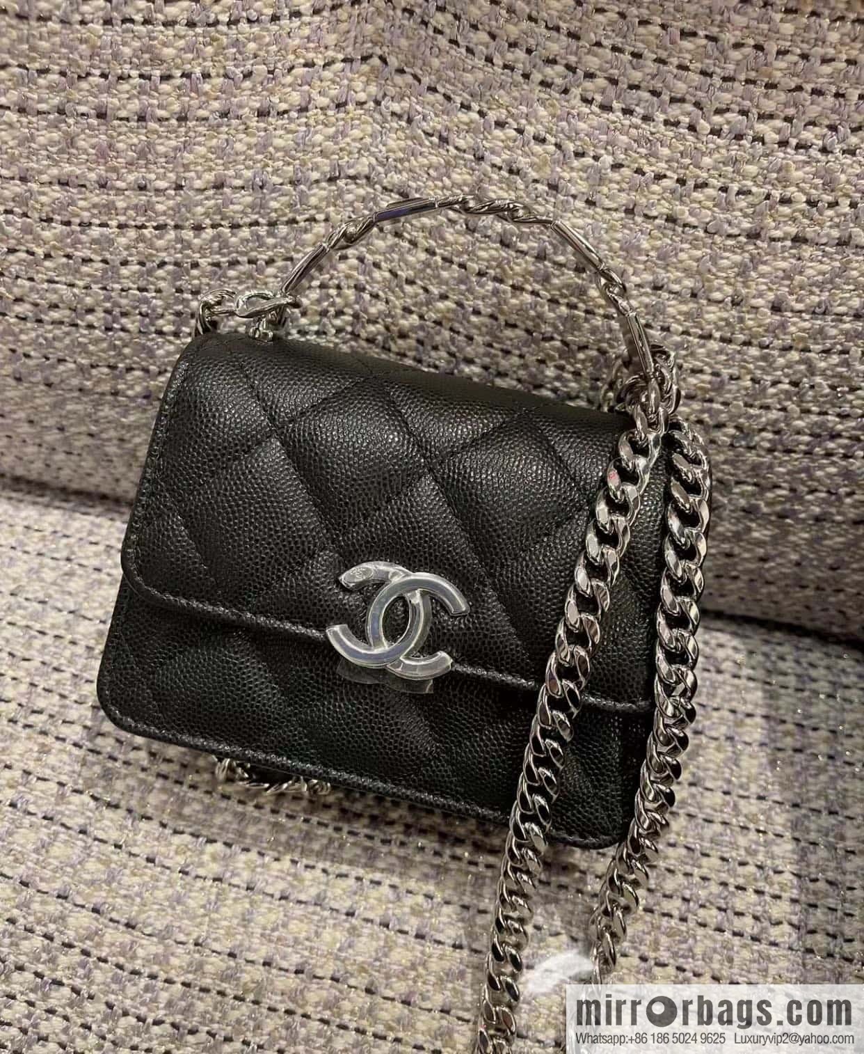 CHANEL 2022cc spring/summer collection, enamel handle small satchel AP2758 black