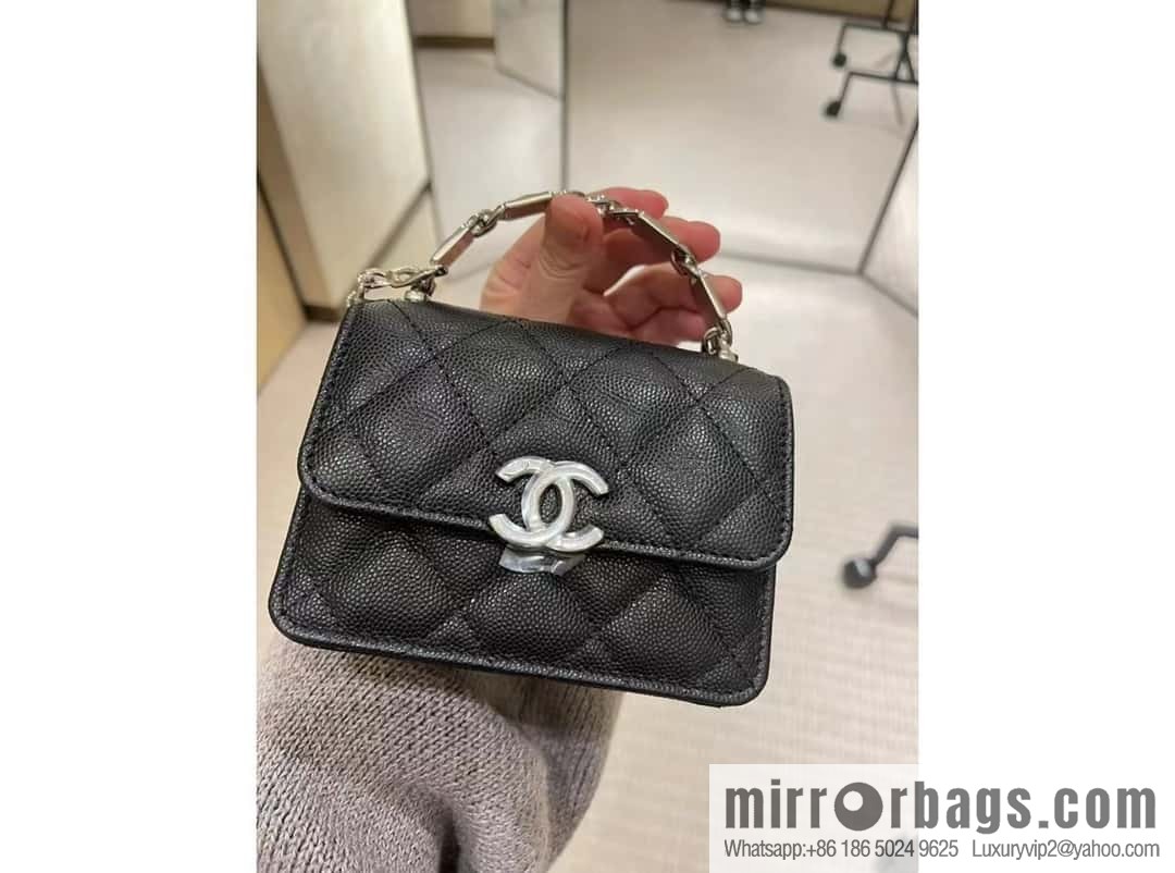 CHANEL 2022cc spring/summer collection, enamel handle small satchel AP2758 black