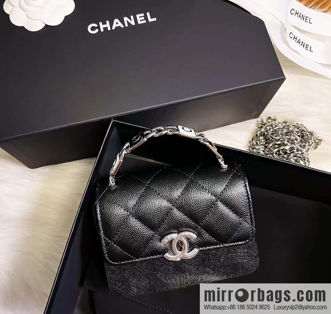 CHANEL 2022cc spring/summer collection, enamel handle small satchel AP2758 black
