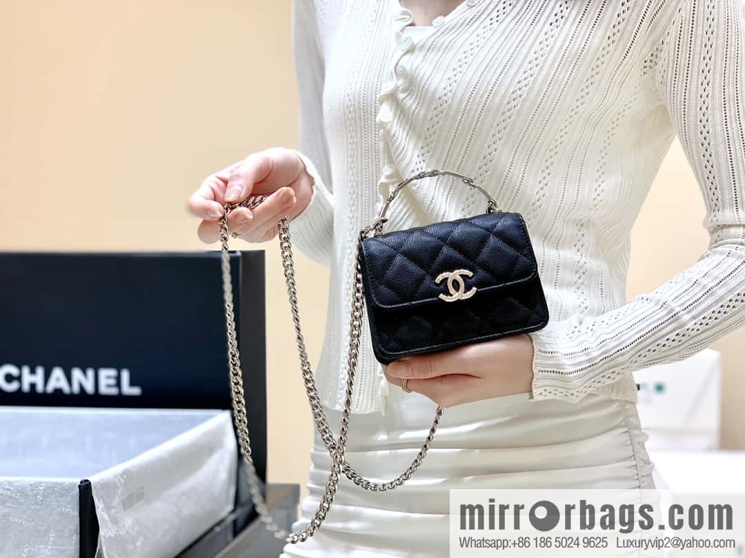 CHANEL 2022cc spring/summer collection, enamel handle small satchel AP2758 black