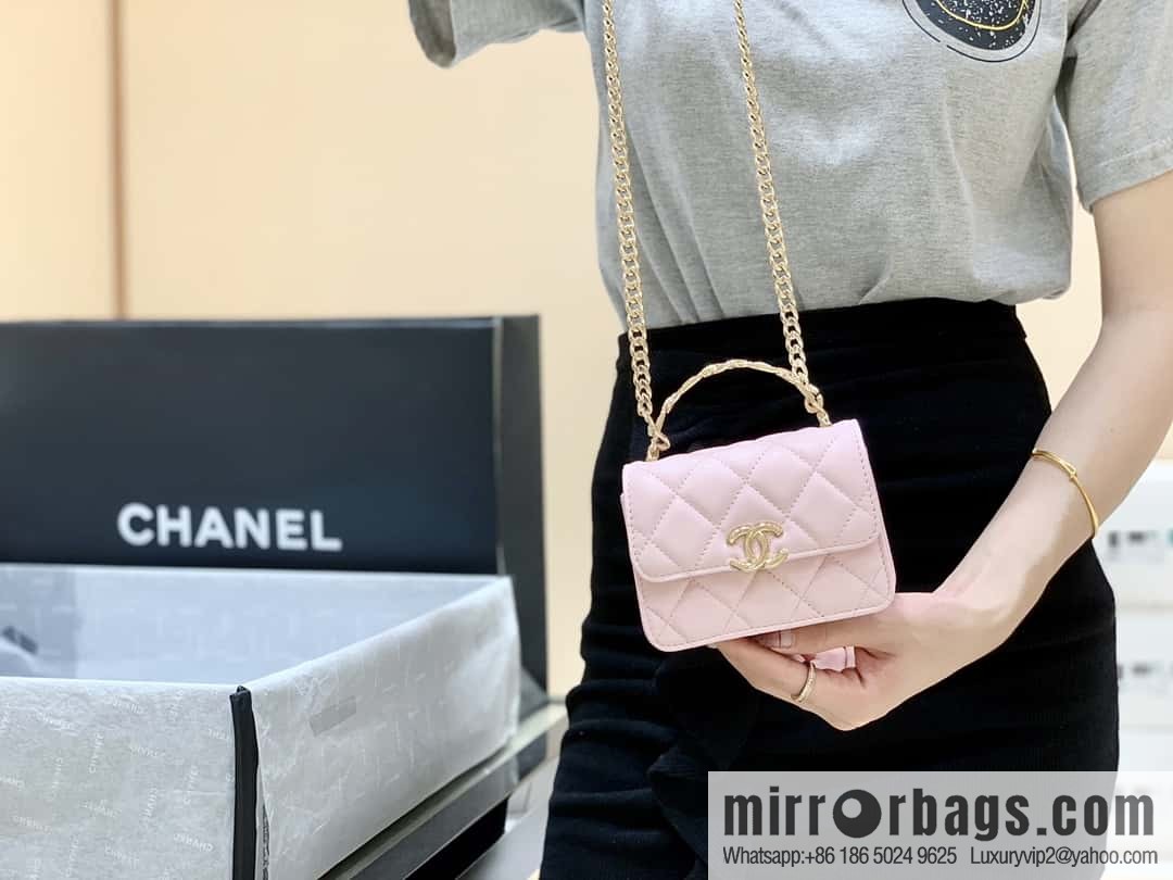CHANEL 2022cc spring/summer collection, enamel handle small satchel AP2758 pink