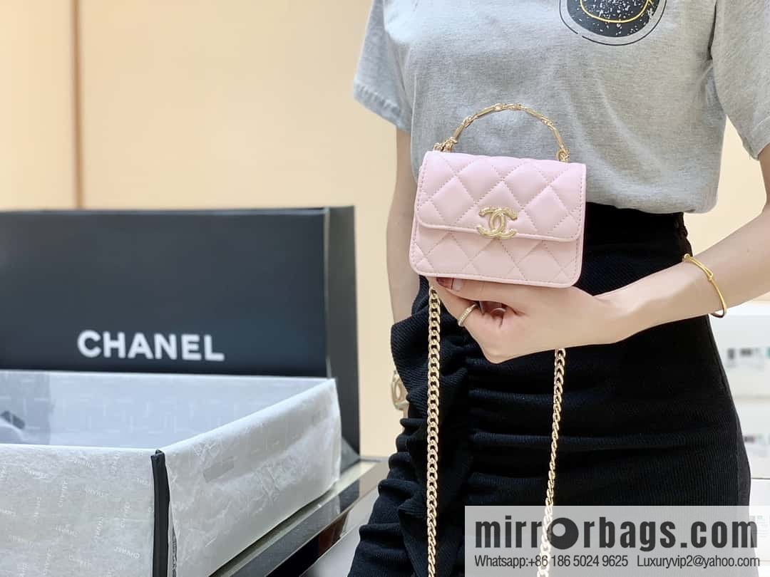 CHANEL 2022cc spring/summer collection, enamel handle small satchel AP2758 pink