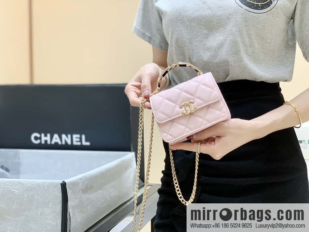 CHANEL 2022cc spring/summer collection, enamel handle small satchel AP2758 pink