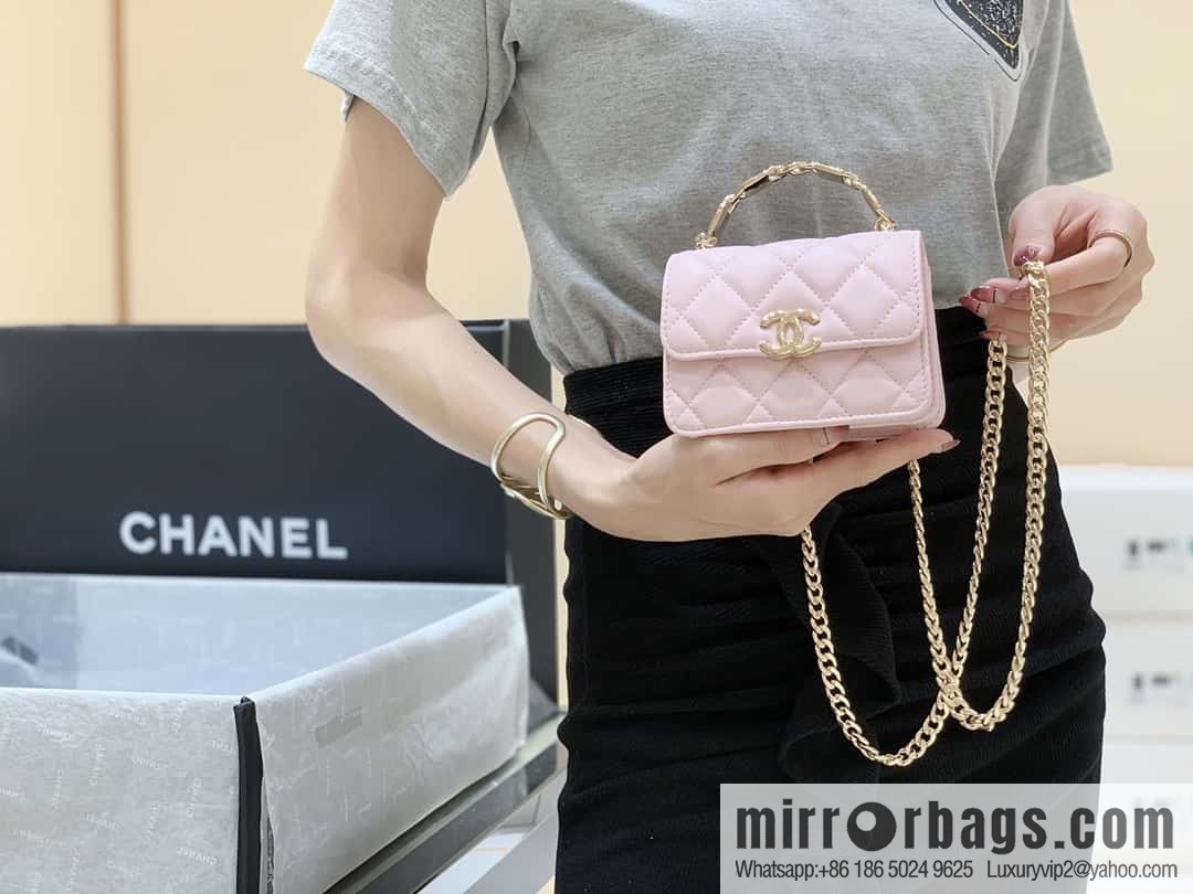 CHANEL 2022cc spring/summer collection, enamel handle small satchel AP2758 pink
