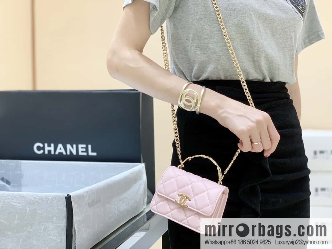 CHANEL 2022cc spring/summer collection, enamel handle small satchel AP2758 pink