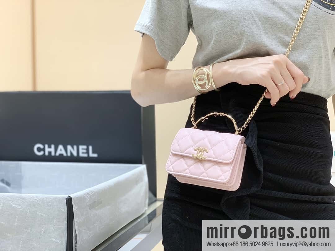 CHANEL 2022cc spring/summer collection, enamel handle small satchel AP2758 pink