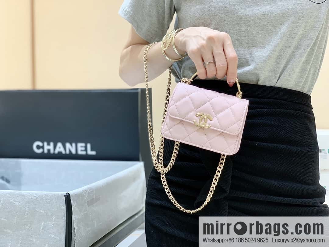 CHANEL 2022cc spring/summer collection, enamel handle small satchel AP2758 pink