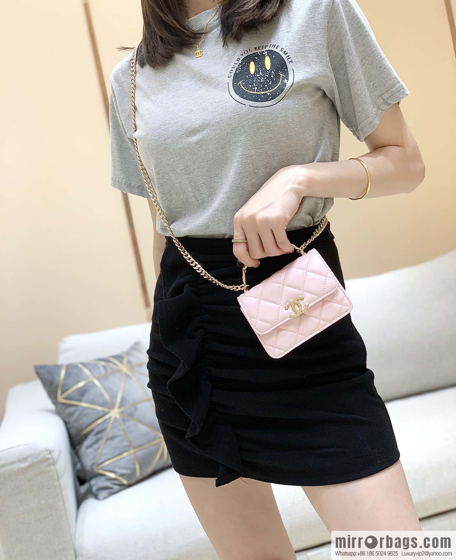 CHANEL 2022cc spring/summer collection, enamel handle small satchel AP2758 pink