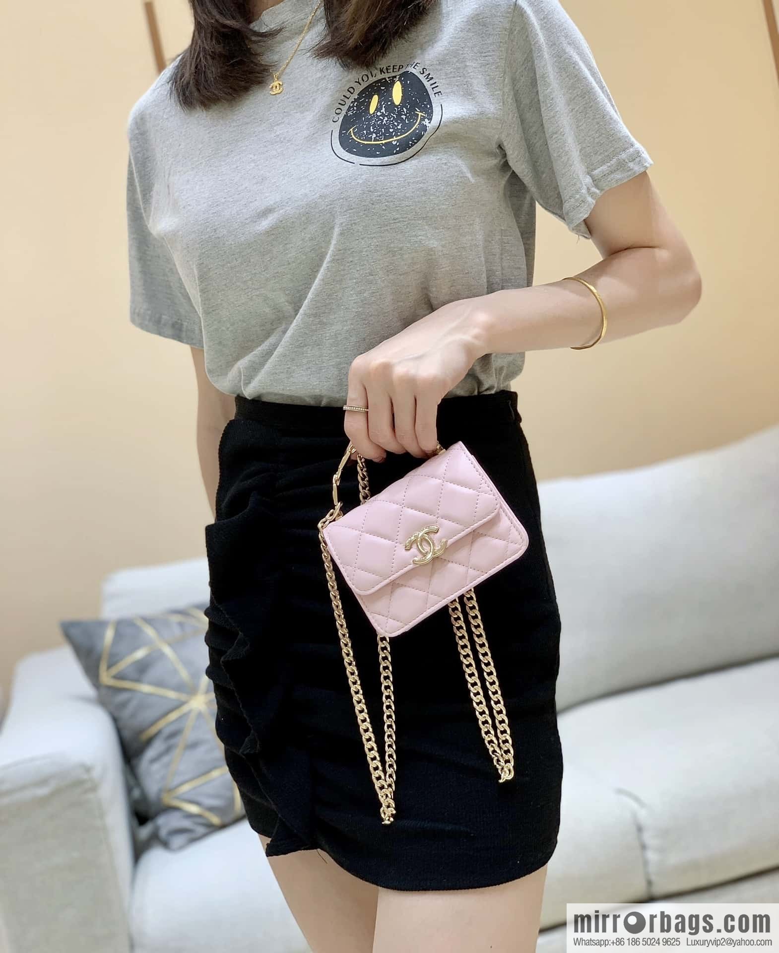 CHANEL 2022cc spring/summer collection, enamel handle small satchel AP2758 pink