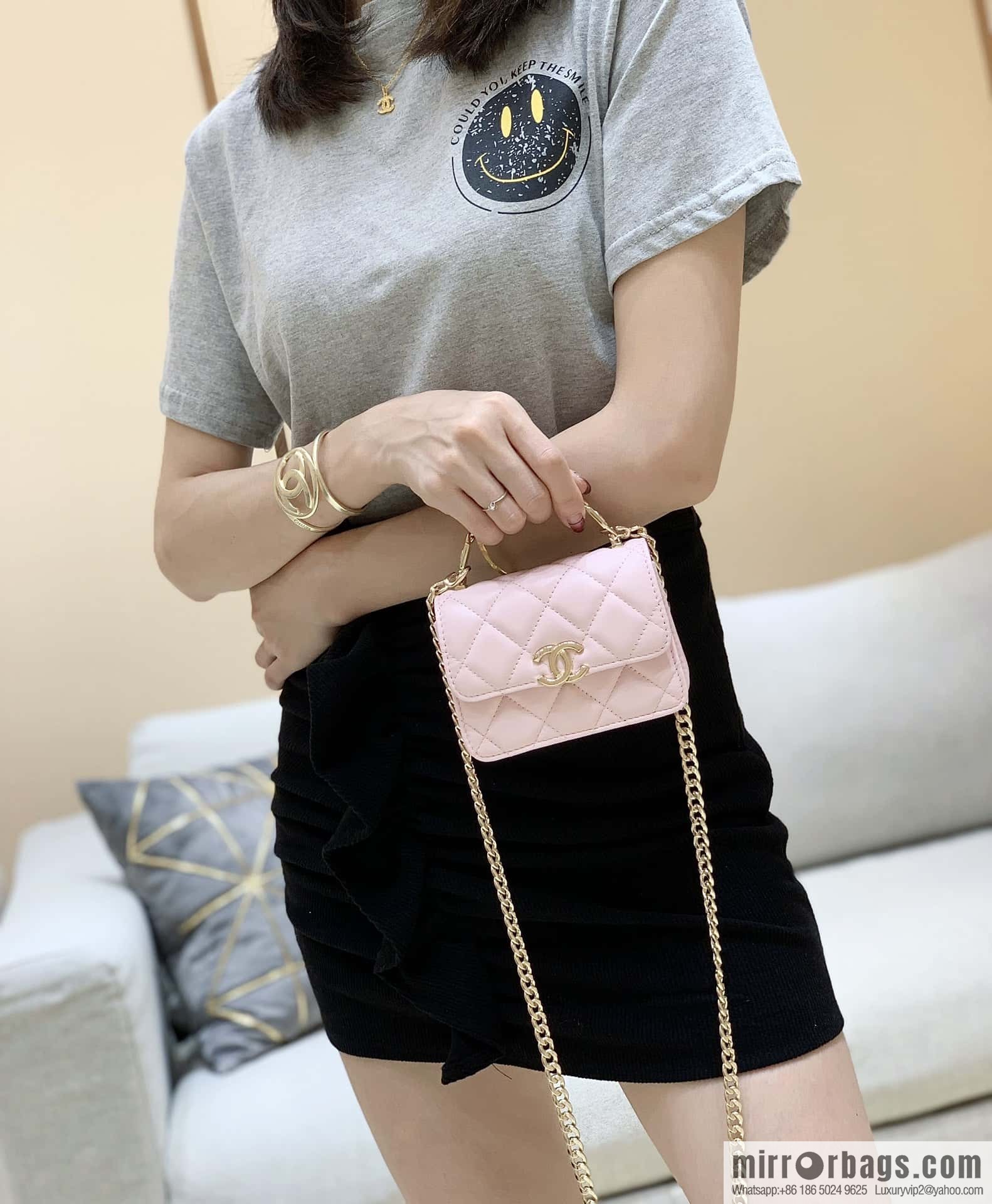 CHANEL 2022cc spring/summer collection, enamel handle small satchel AP2758 pink