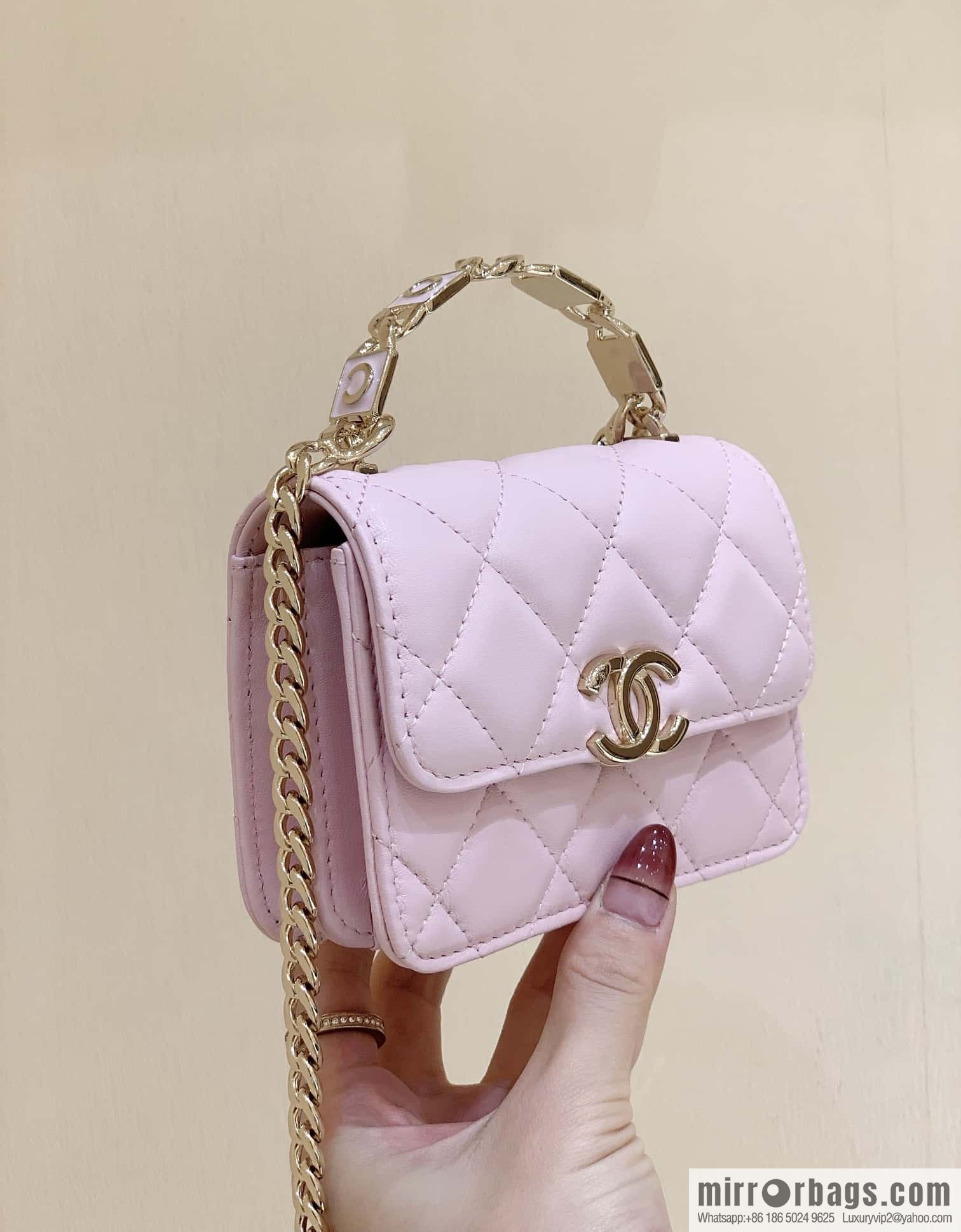 CHANEL 2022cc spring/summer collection, enamel handle small satchel AP2758 pink