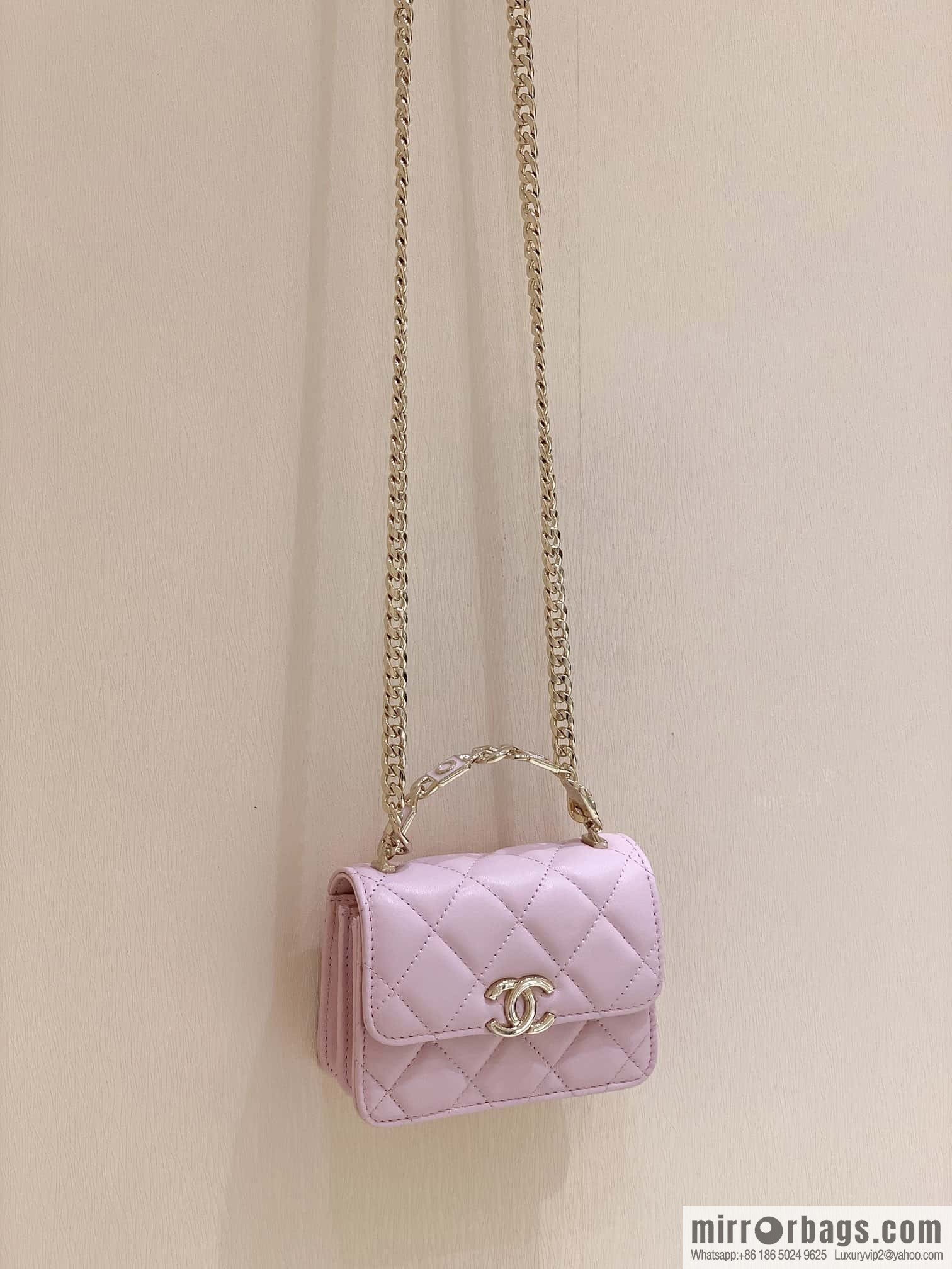 CHANEL 2022cc spring/summer collection, enamel handle small satchel AP2758 pink
