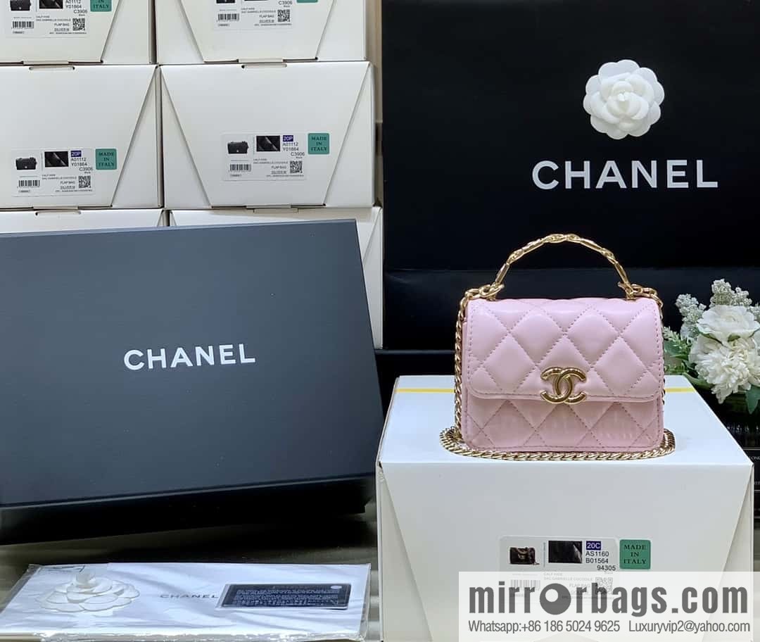 CHANEL 2022cc spring/summer collection, enamel handle small satchel AP2758 pink