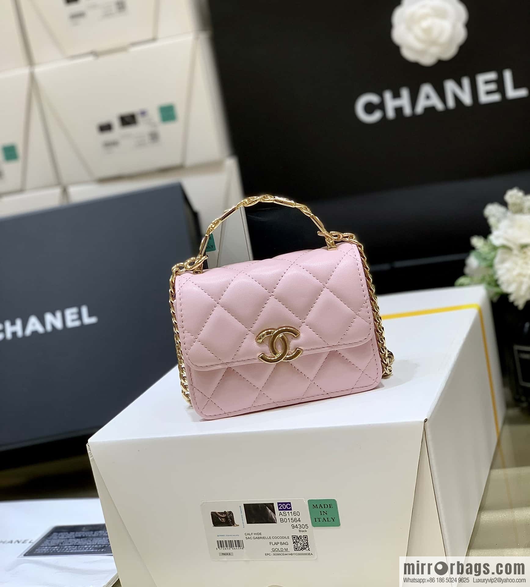 CHANEL 2022cc spring/summer collection, enamel handle small satchel AP2758 pink