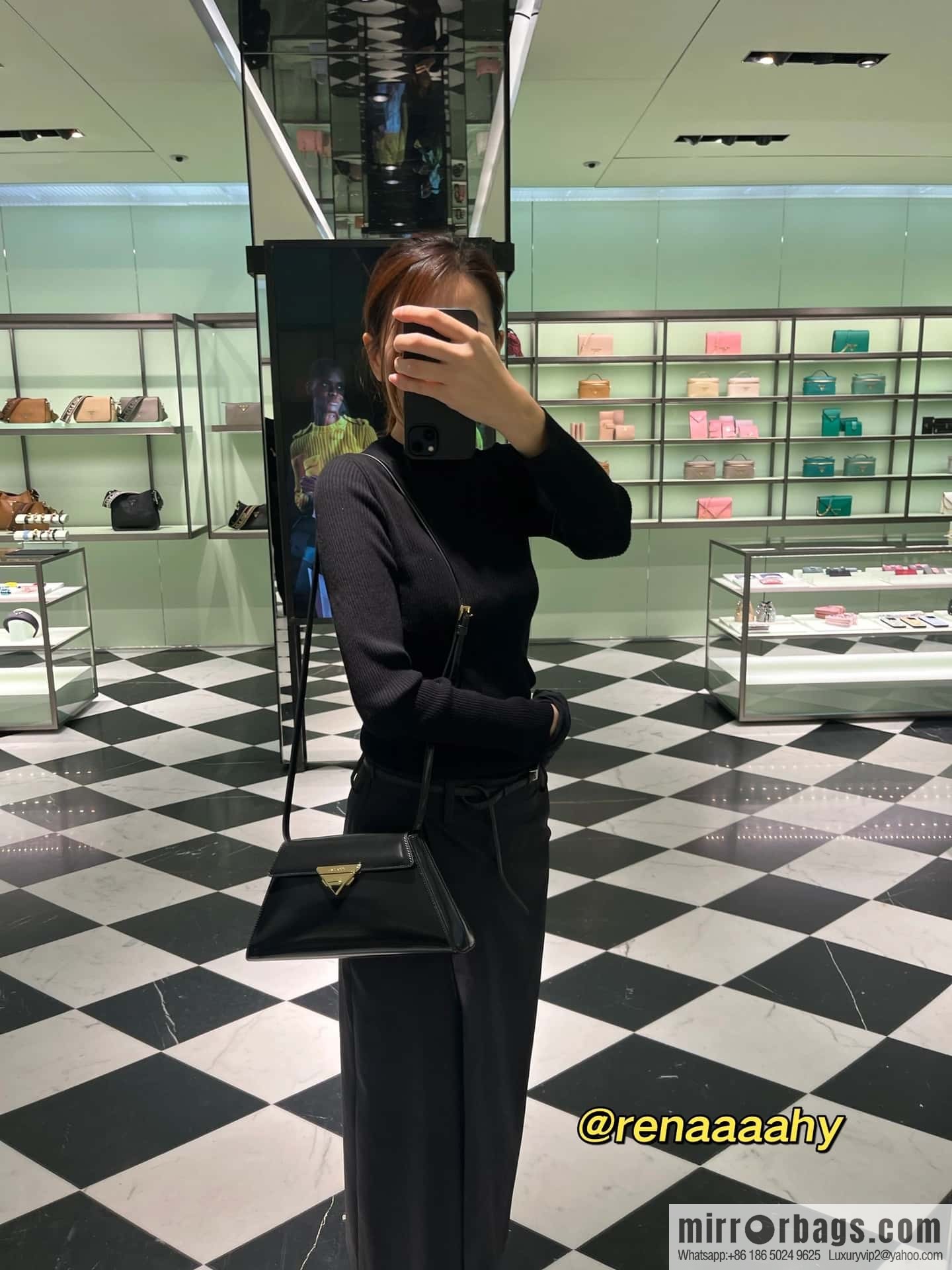 PRADA imported glossy calfskin shoulder bag 1BD342 black