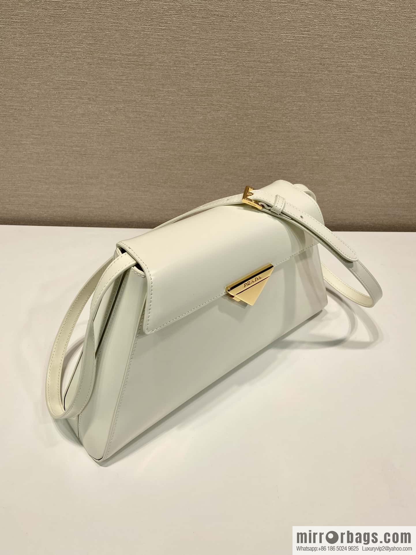 PRADA imported glossy calfskin shoulder bag 1BD342 white