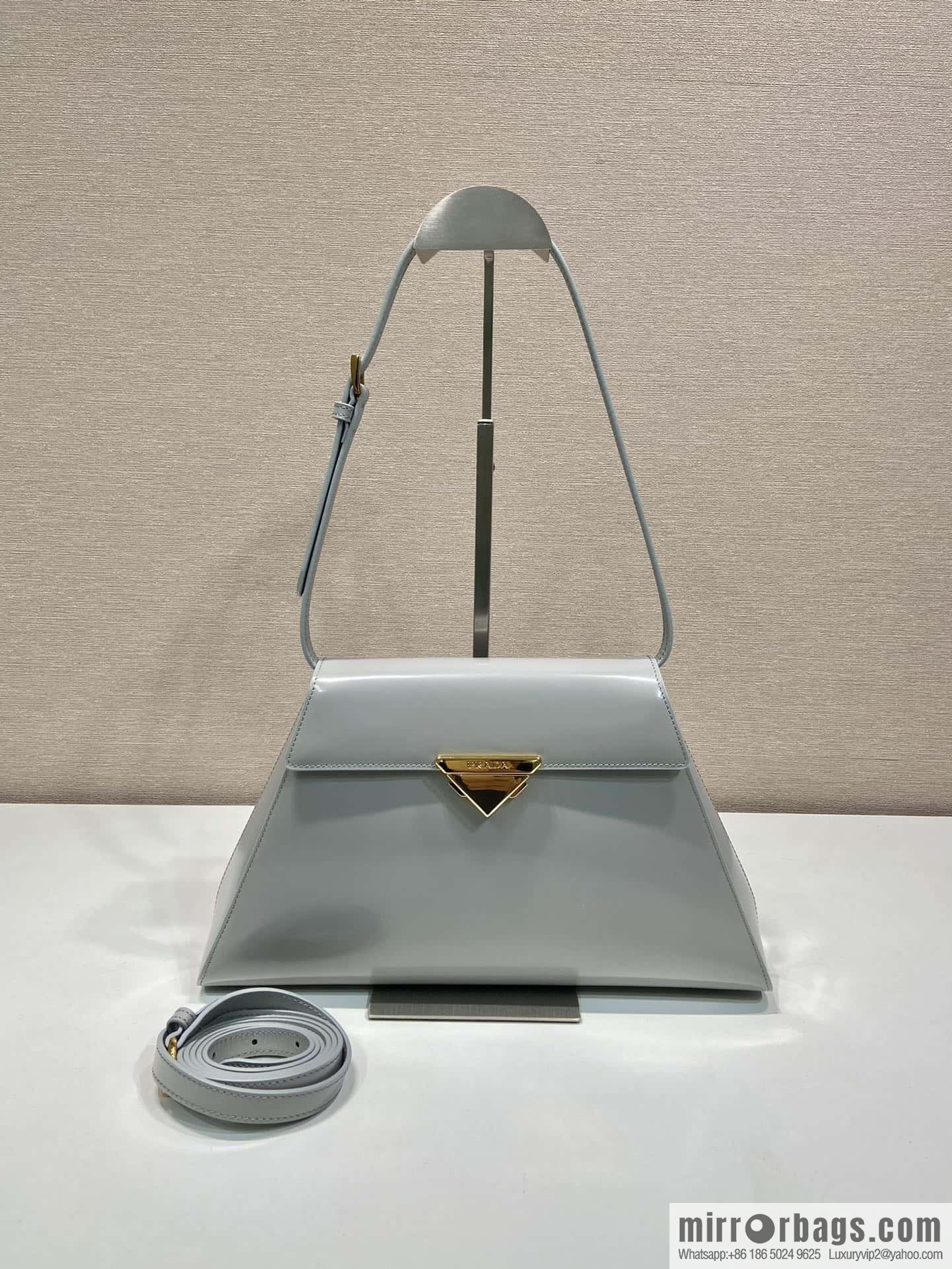 PRADA imported glossy calfskin shoulder bag 1BD342 gray