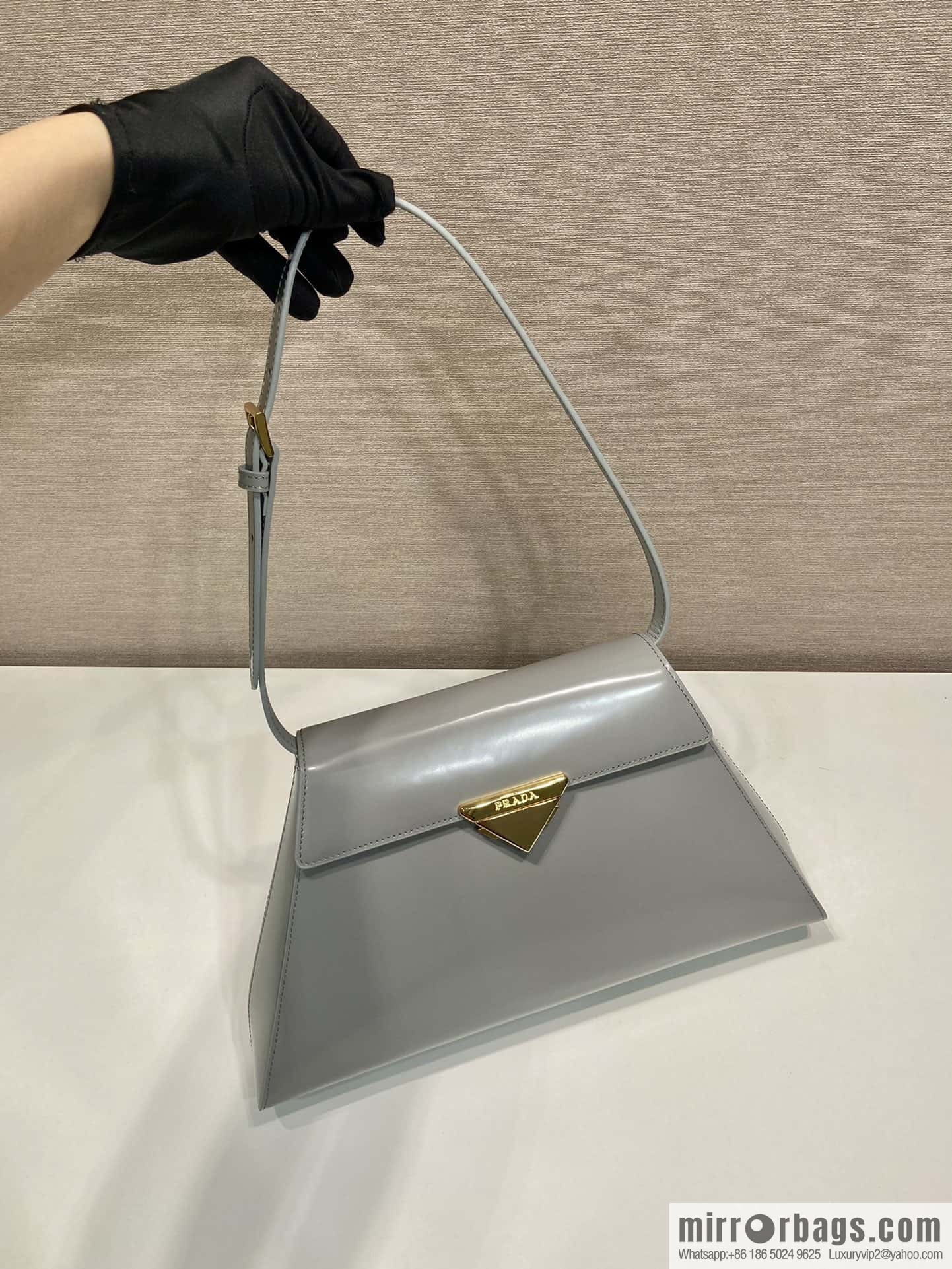 PRADA imported glossy calfskin shoulder bag 1BD342 gray