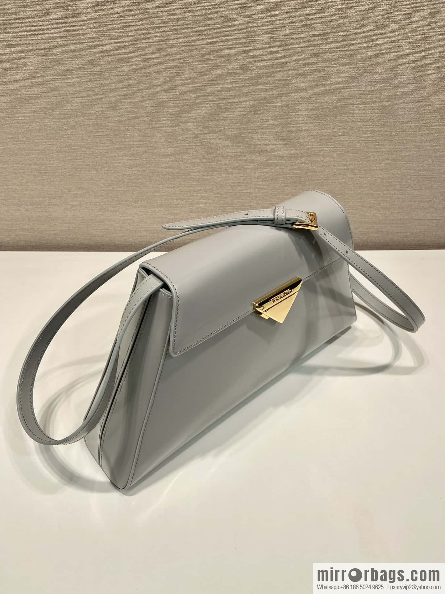 PRADA imported glossy calfskin shoulder bag 1BD342 gray