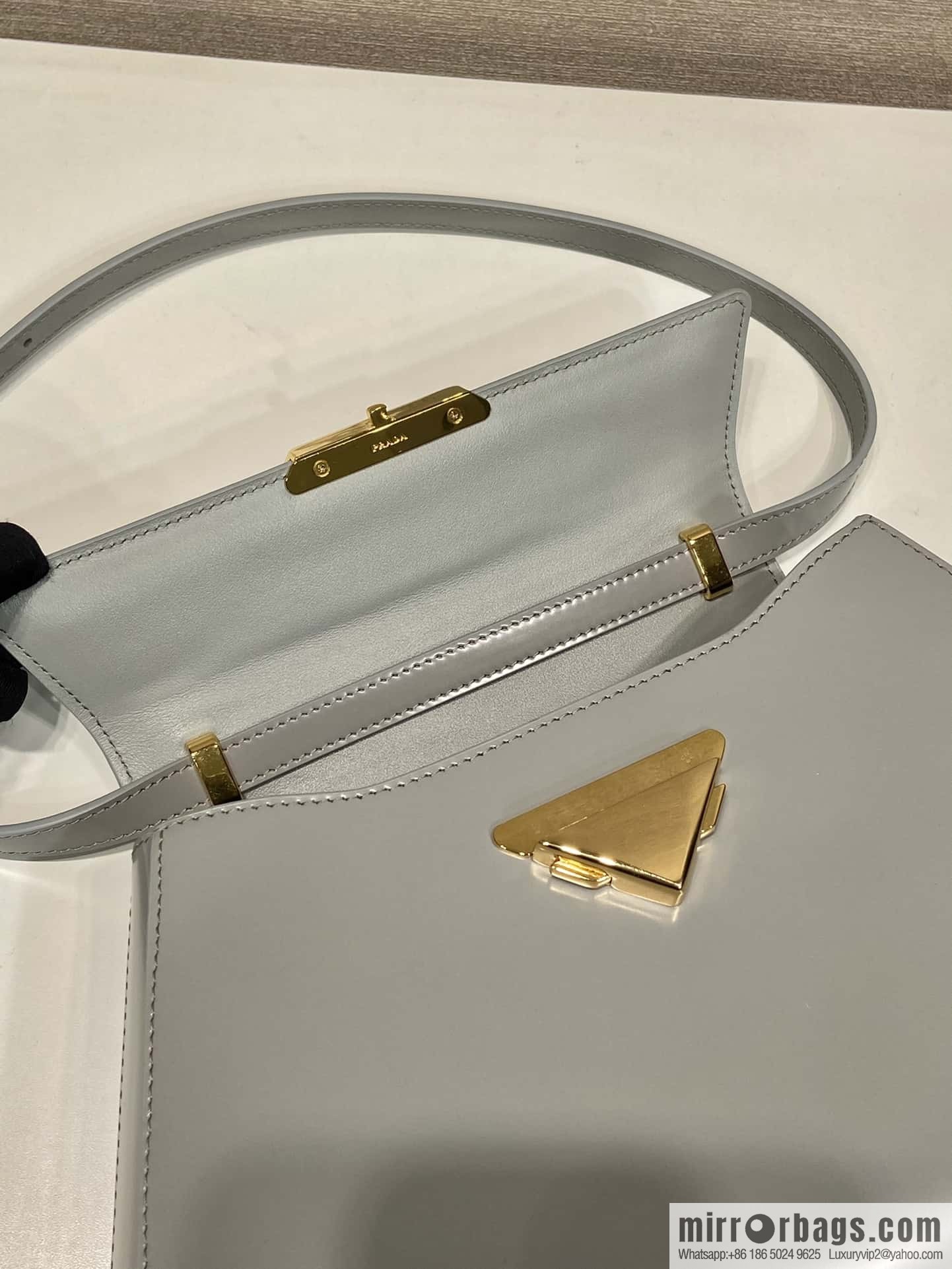 PRADA imported glossy calfskin shoulder bag 1BD342 gray