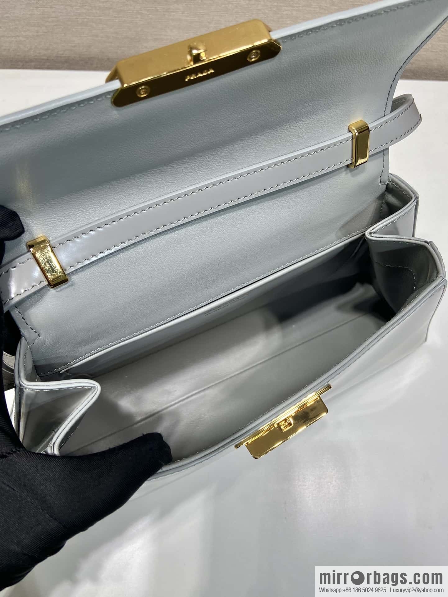 PRADA imported glossy calfskin shoulder bag 1BD342 gray