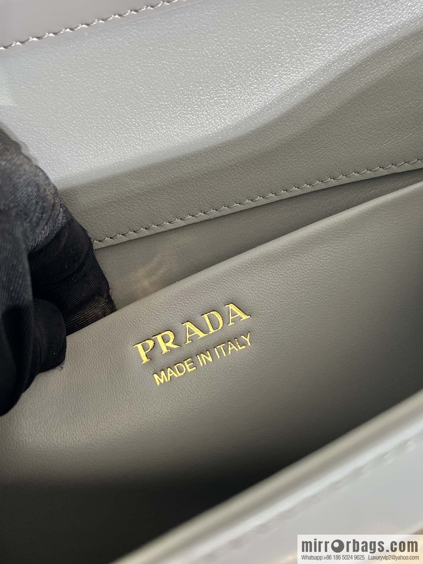 PRADA imported glossy calfskin shoulder bag 1BD342 gray