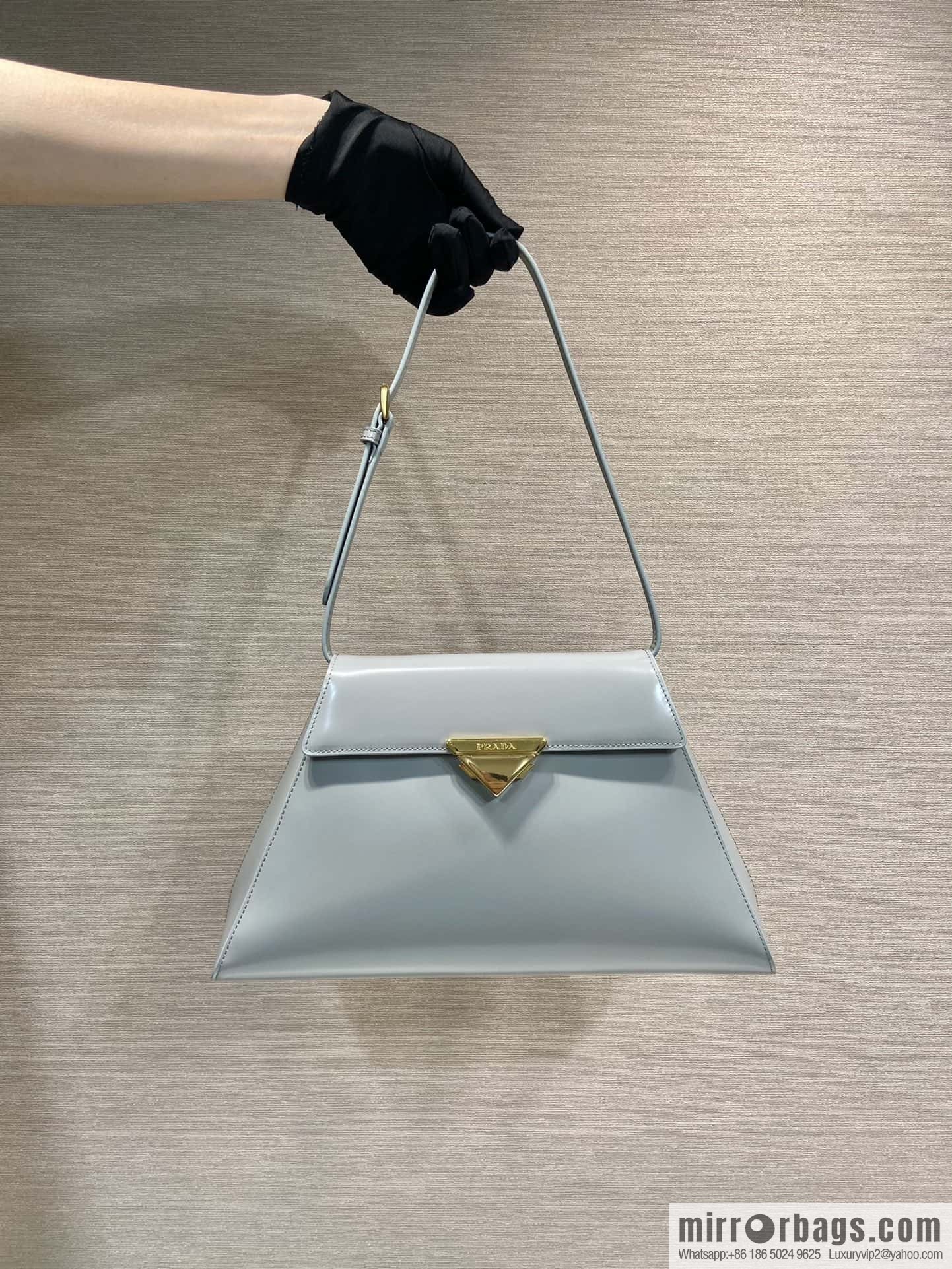 PRADA imported glossy calfskin shoulder bag 1BD342 gray